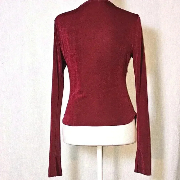 Free People Intimately Free Sleek Essentials Blouse Vneck Burgundy Shimmer S/P - Picture 6 of 13